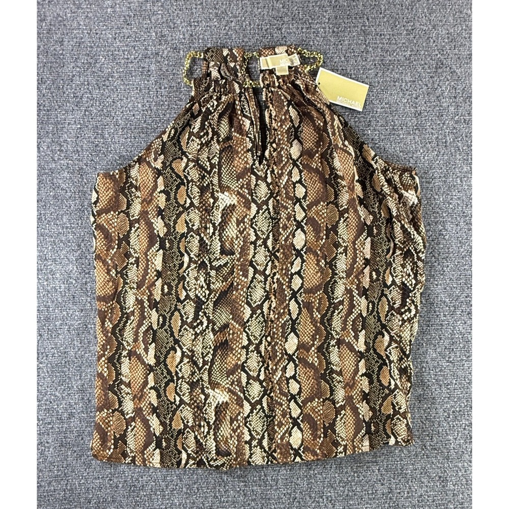 Michael Kors Womens Chestnut Snakeskin Gold Chain Halter Top QF74L0X7KX Size S